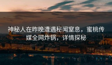 神秘人在昨晚遭遇秘闻窒息，蜜桃传媒全网炸锅，详情探秘