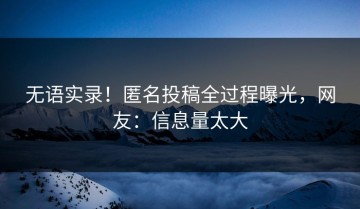 无语实录！匿名投稿全过程曝光，网友：信息量太大