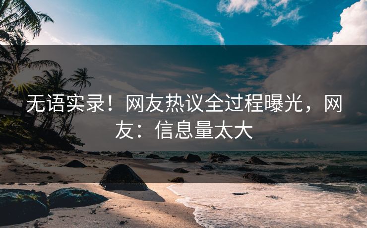 无语实录！网友热议全过程曝光，网友：信息量太大