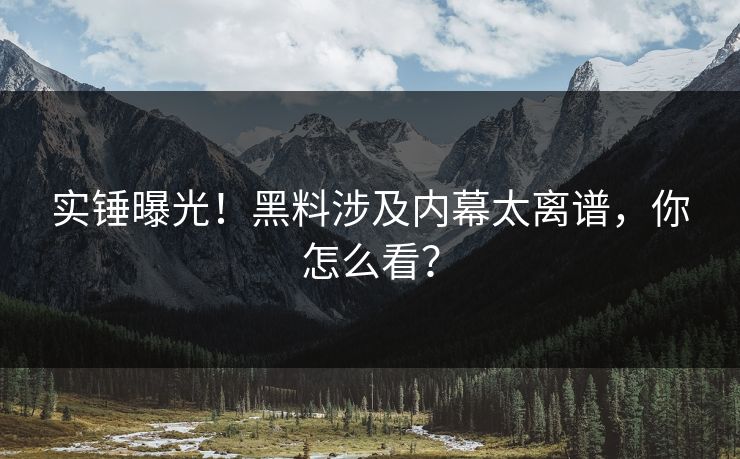 实锤曝光！黑料涉及内幕太离谱，你怎么看？